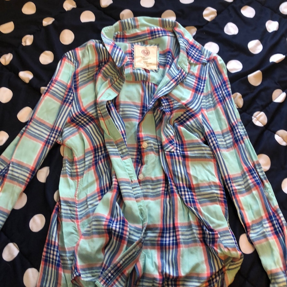 Blue and pink plaid buttondown